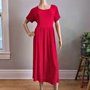 Vintage 90s MG Apparel Red Oversized Midi Dress Cottagecore Size M